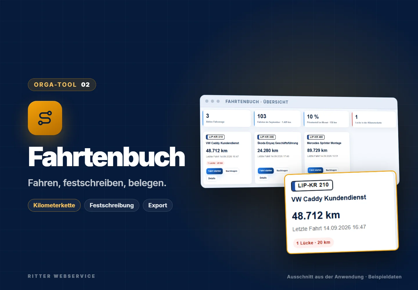 Elektronisches Fahrtenbuch für kleine Betriebe: Titelansicht der Anwendung