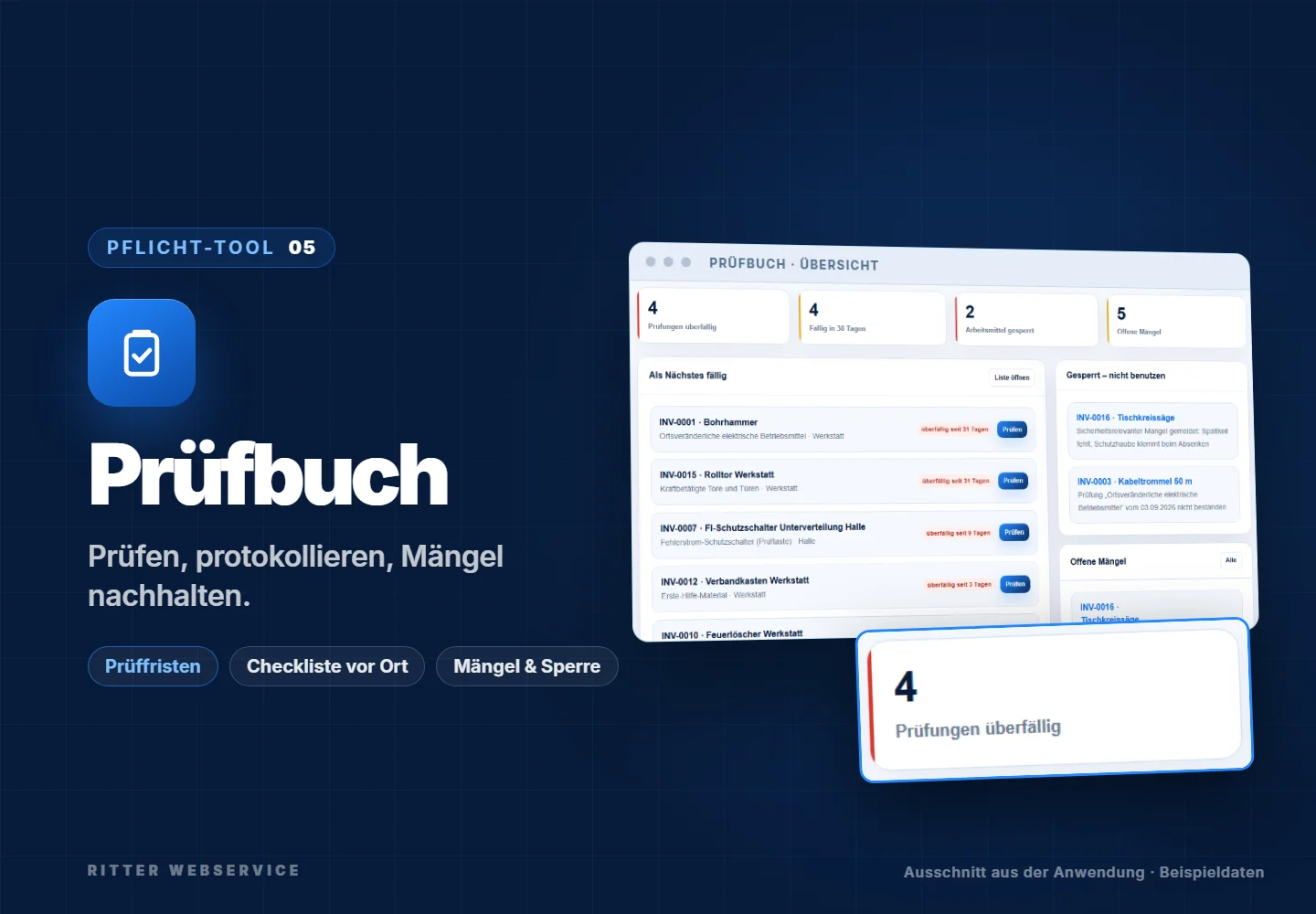 Digitales Prüfbuch und Wartungsplanung: Titelansicht der Anwendung