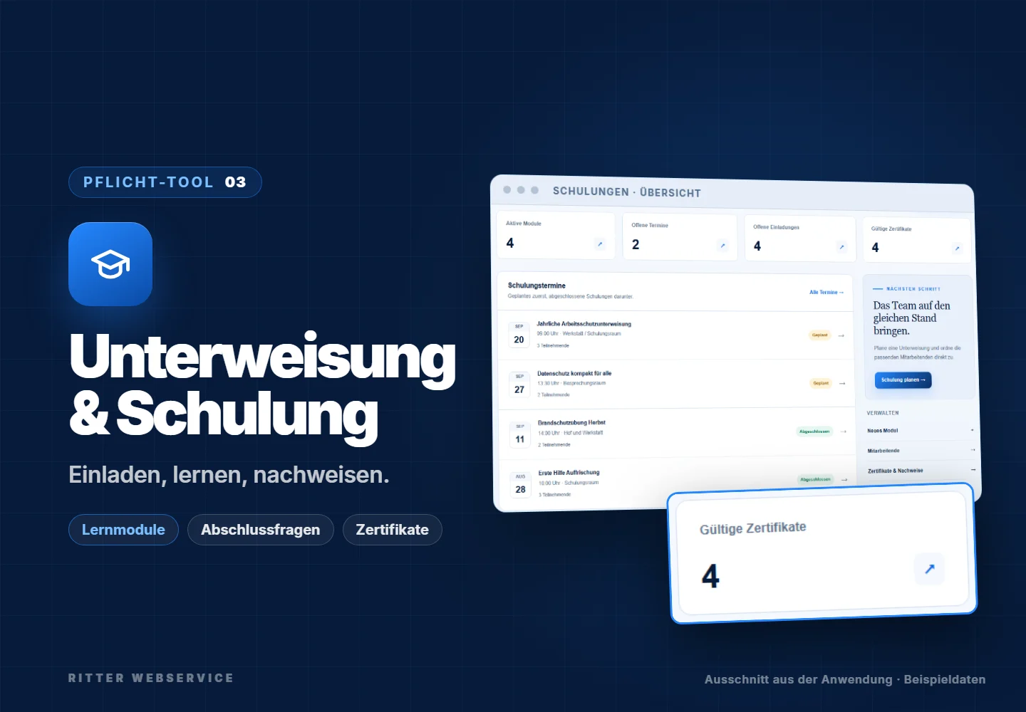 Unterweisungssoftware für kleine Betriebe: Titelansicht der Anwendung
