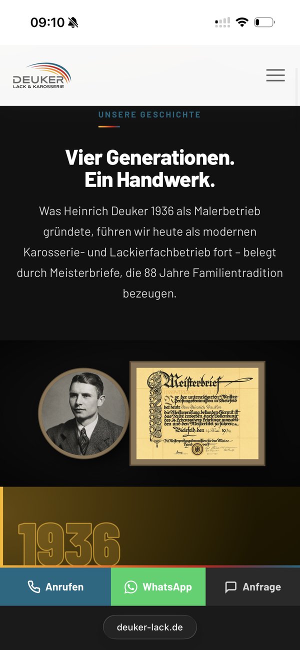 Deuker Geschichte-Unterseite auf dem Smartphone