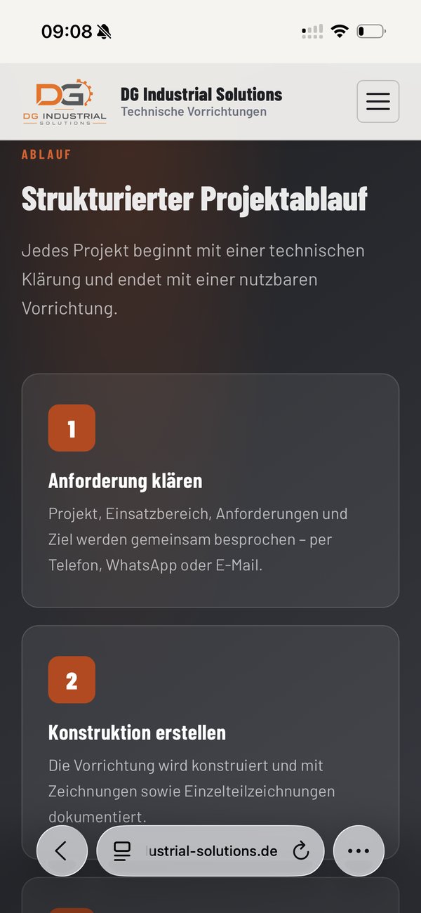 DG Industrial Solutions Projektablauf auf dem Smartphone