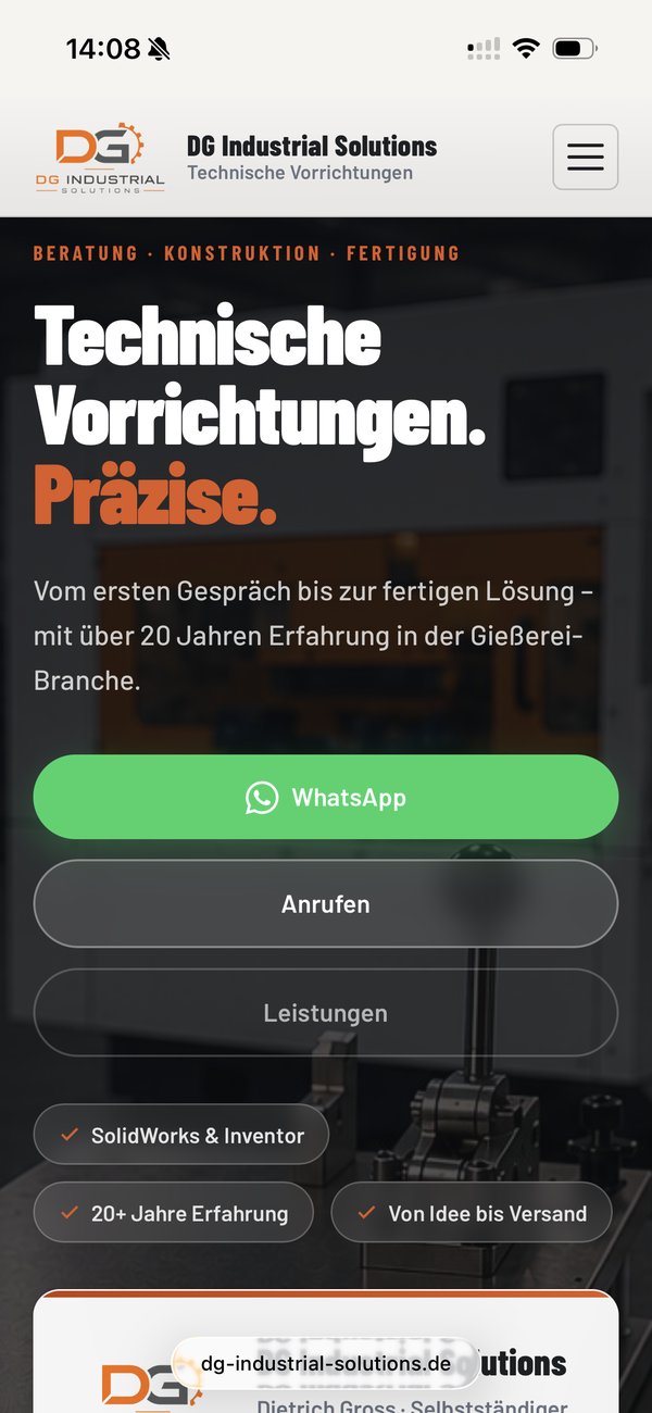 DG Industrial Solutions Startseite auf dem Smartphone