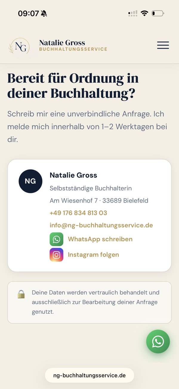 NG Buchhaltungsservice Kontakt auf dem Smartphone