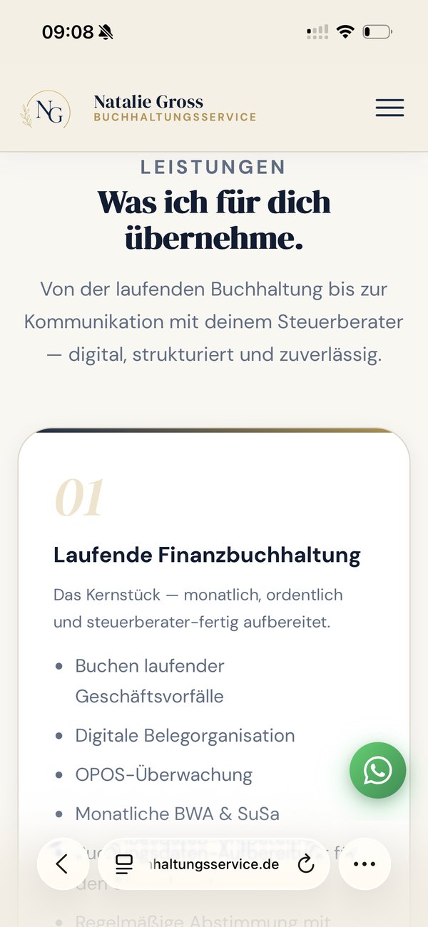 NG Buchhaltungsservice Leistungen auf dem Smartphone