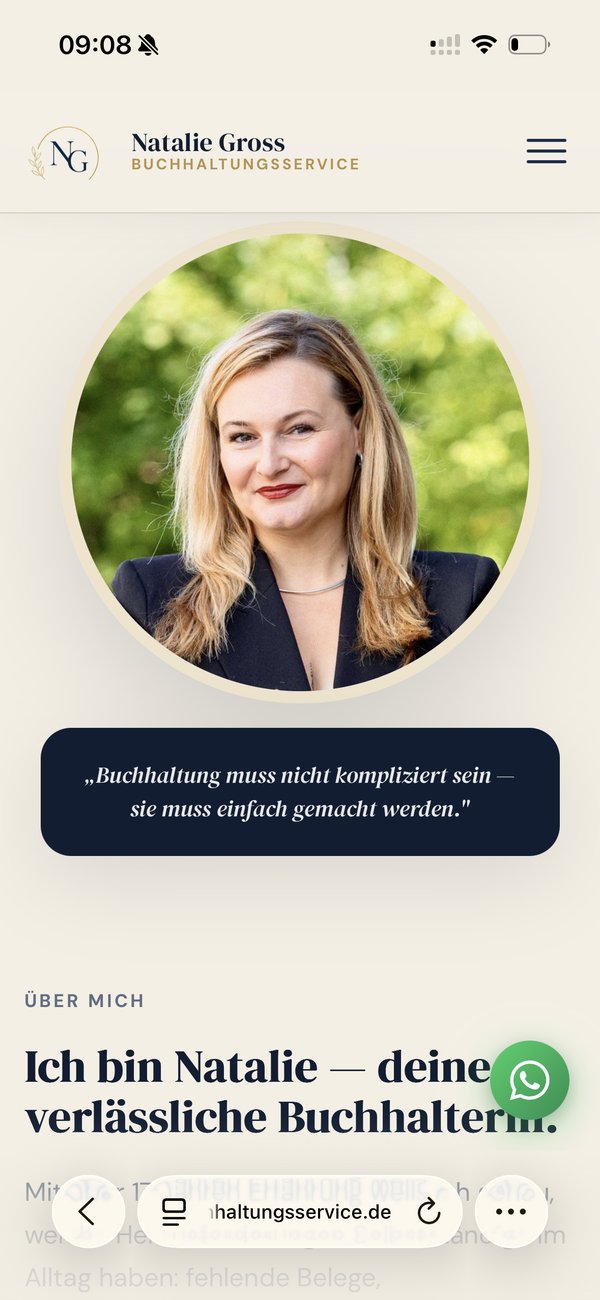 NG Buchhaltungsservice Über-mich-Seite auf dem Smartphone