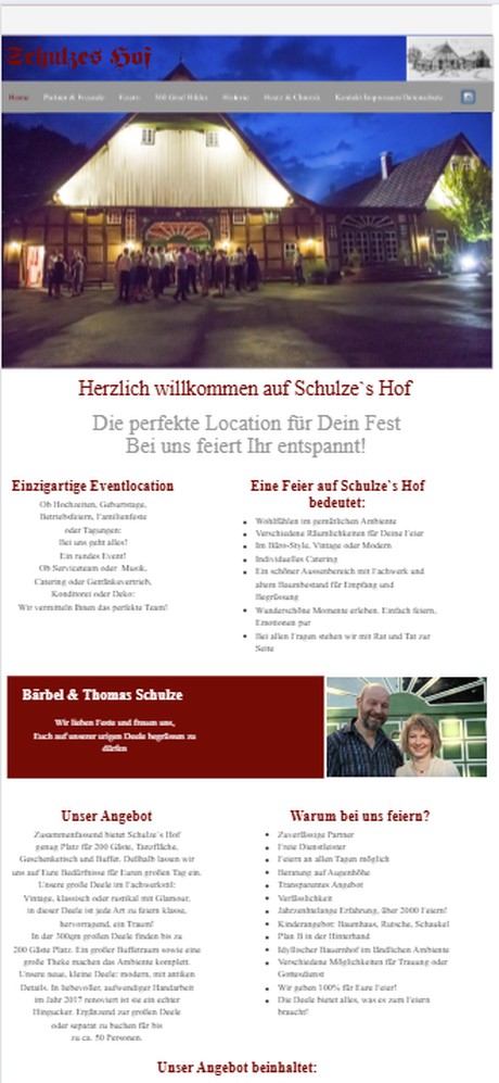 Bisheriger mobiler Webauftritt von Schulzes Hof als verkleinerte Desktop-Seite